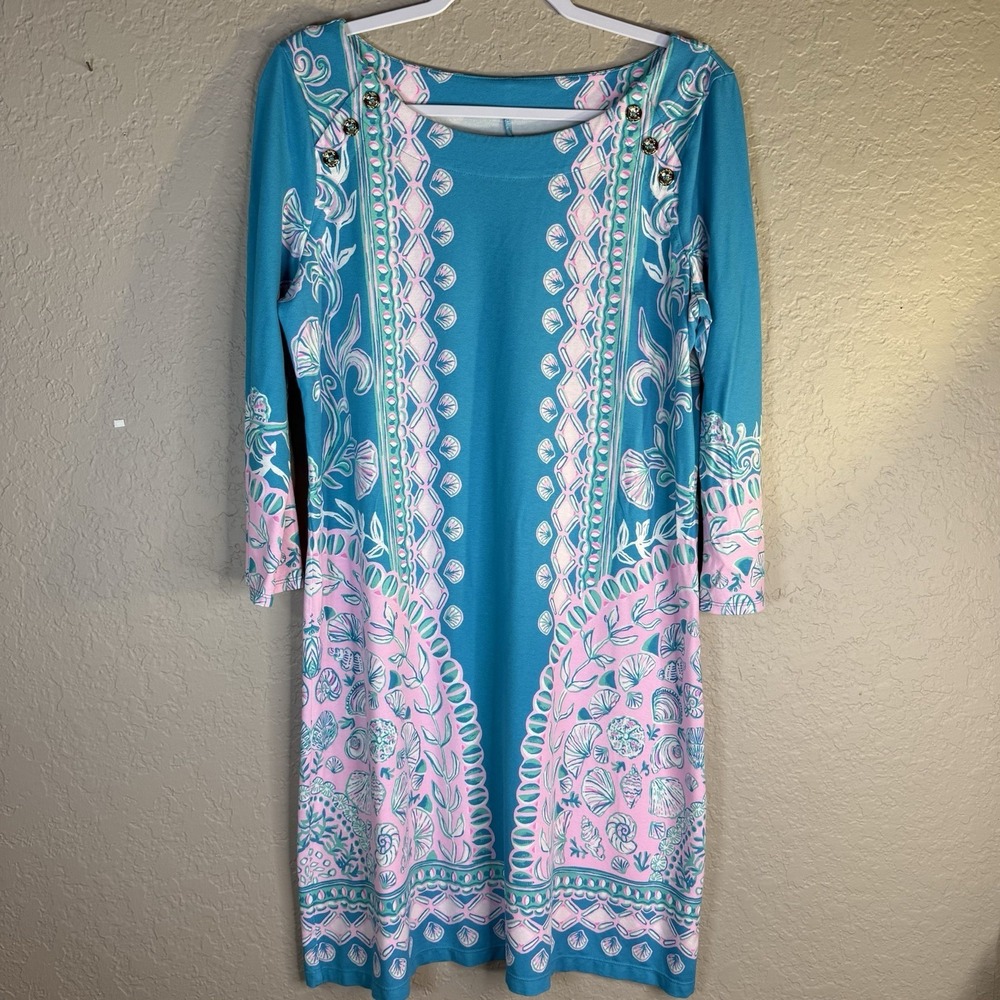 Lilly Pulitzer Tana Shift Dress Turquoise Teal Water Ya Waiting For Large